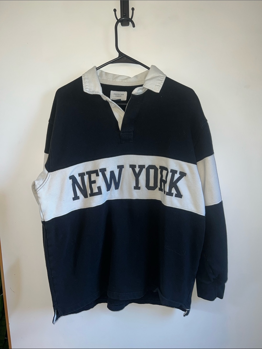 American Eagle Outfitters Black & White New York Rugby Shirt